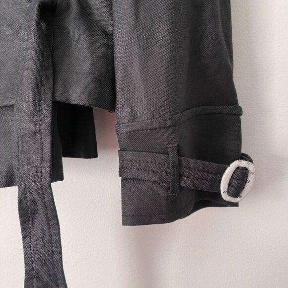 Hugo Boss Black Linen Belted Jacket Blazer Animal Print Lining Size 8 Wrap Back - Picture 6 of 16